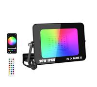 YOJZMA 1 x 30W Projecteur LED RGB Extérieur, 3000LM APP & Télécommande | Spot LED avec Prise, Intensité variable, 16 Millions Couleurs, DIY, étanche IP66, pour Jadin, Cour, Patio, Fête, Aménagement