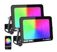 YOJZMA 2 Pcs 100W projecteur LED d'extérieur avec prise, éclairage de paysage intelligent RVB à changement de couleur avec contrôle par application, étanchéité IP66 pour jardins et cours