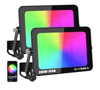 YOJZMA 2 Pcs 200W projecteur LED d'extérieur avec prise, éclairage de paysage intelligent RVB à changement de couleur avec contrôle par application, étanchéité IP66 pour jardins et cours