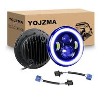 YOJZMA 2 phare LED rond de 7 pouces, 4 phares de moto à LED, feux de route/croisement blancs, halo bleu, clignotants, yeux d'angle, lumière pour Wrangler JK TJ LJ CJ moto Davidson