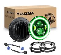 YOJZMA 2 phare LED rond de 7 pouces, 4 phares de moto à LED, feux de route/croisement blancs, halo vert, clignotants, yeux d'angle, lumière pour Wrangler JK TJ LJ CJ moto Davidson avec supports
