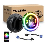 YOJZMA 2PCS Phares LED Ronds 7 Pouces, 4 LED Phare Moto Blanc DRL Feux de Route/Croisement Halo RGB Clignotant Lumière Angle, Contrôle par APP pour Wrangler JK TJ LJ CJ Moto Davidson