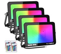 YOJZMA 4pcs 100W RGB Projecteur LED Extérieurs avec Télécommande, 16 Couleurs 4 Modes Fonction Mémoire Exterieur Interieur Projecteur, IP66 Etanche Neon Spot LED pour Jadin, Terrasse Patio, Fête