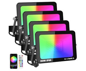YOJZMA 4Pcs 150W Intelligent Projecteur LED RGB extérieur avec prise