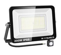 YOJZMA Foco para exteriores con sensor de movimiento, 200W, blanche 6000K