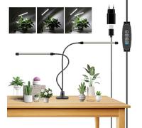 YOJZMA Lampe de Culture pour Plantes, Lampe LED à Pince avec Spectre Complet Blanc et Rouge, Minuterie 3/9/12 Heures, 3 Modes de Commutation, 10 Niveaux d'Intensité, Col Flexible-2 Têtes