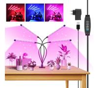 YOJZMA Lampe de Culture pour Plantes, Lampe LED à Pince avec Spectre Complet Rouge et Bleu, Minuterie 3/9/12 Heures, 3 Modes de Commutation, 10 Niveaux d'Intensité, Col Flexible-4 Têtes
