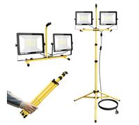 YOJZMA Projecteur LED de chantier 200W avec trépied, 20000LM, double tête portable, lumière de travail IP66 étanche intérieur/extérieur 175V-265V avec câble 5m et prise pour atelier, garage, chantier