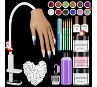 Yokilly Main D'entrainement Manucure,Main d Entrainement Pour Ongle Avec 100 Pièces à Ongles Remplaçables,Main de Pratique des Faux Ongles Silicone Poudre Acrylique Pour Ongles Kit