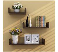 YokiMa Étagères murales en Bois Rustique pour Mur, étagères flottantes en Forme de U, étagères flottantes pour Mur, Ensemble de 3 étagères de Rangement murales, Chambre à Coucher,Noir