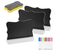 YOKIVE 3 Pcs Panneaux Ardoise Mini 100x70mm Double Face Blanc | Pour Numéros de Table de Bar Mariage, avec 12 Marqueurs Aquarelle et Gommes, Support Bois, Motif Nuages