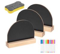 YOKIVE 3 Pièces Mini Panneaux Ardoise 100x75mm Demi-cercle 2 Faces | Support en Bois Couleur Bois, 12 Marqueurs Aquarelle et Gommes, pour Table de Mariage et Bar Numéros