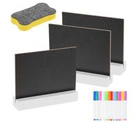 YOKIVE 3 Pièces mini panneaux ardoise 100x75mm rectangulaire | Double face, support en bois blanc, 12 marqueurs aquarelle, gommes, pour numéros de table de bar de mariage