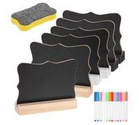YOKIVE 6 Panneaux Ardoise Mini 100x70mm Double Face Blanc/Noir | Support en bois, 12 marqueurs aquarelle et gommes, pour numéros de table de mariage bar, motif nuages