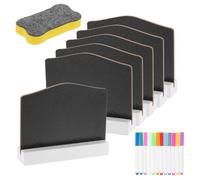 YOKIVE 6 Pièces Mini Panneaux en Ardoise 100x75mm Double Face Arche | 12 Marqueurs Aquarelle, Gommes, Support en Bois Blanc, pour Table et Numéros de Table de Mariage et Bar
