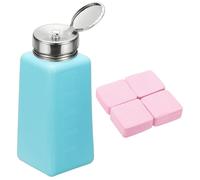 YOKIVE Distributeur d'alcool, 250 ml, flacon distributeur à pompe pour dissolvant de vernis à ongles, nettoyant à l'acétone avec 200 lingettes non pelucheuses, bleu (tête de pompe anti-éclaboussure)