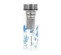 YOKO DESIGN - THEIERE en Verre Double PAROI Garden PAR'TEA 350 ML avec Fleurs Bleues