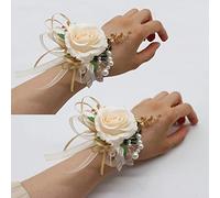 Yokoke Lot de 2 corsages Faits à la Main avec pivoines artificielles pour Poignet de Mariage, Bal de Fin d'année, décorations de Costume (2 Corsage de Poignet doré)