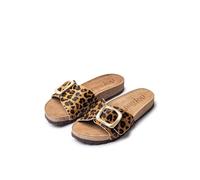 Yokono JERBA-114 Sandales plates en cuir de vachette léopard pour femme printemps-été 2 cm, léopard, 35 EU