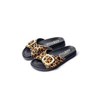 Yokono MORENA-134 Sandales plates en cuir de vachette léopard pour femme printemps-été 2 cm, léopard, 40 EU