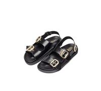 Yokono MORENA-253 Sandales plates pour femme en cuir de vachette Napa Noir 2 cm, Noir , 38 EU