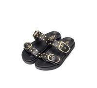 Yokono MORENA-313 Sandales plates pour femme en cuir de vachette Napa Noir 2 cm, Noir , 39 EU