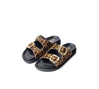 Yokono MORENA-711 Sandales plates en cuir de vachette léopard pour femme printemps-été 2 cm, léopard, 36 EU