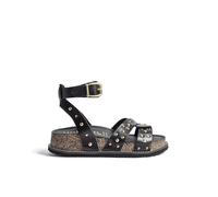 Yokono Sandales compensées Noires OCA-262 | Chaussures Printemps-été Femme | Cuir de Vachette Alaska | 4 cm