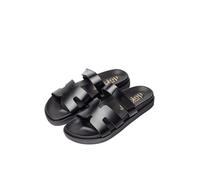 Yokono Sandales Plates en Cuir pour Femme MORENA-125 Noir | Chaussures pour Femme Printemps-Été | Cuir de Vache 100% | Semelle de 2 CM