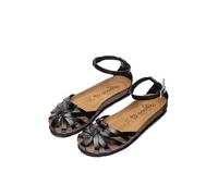 Yokono Sandales Plates en Cuir pour Femme VILLA-011 Noir | Chaussures pour Femme Printemps-Été | Cuir de Vache 100% | Semelle de 2 CM