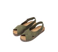 Yokono Sandales Plates en Cuir pour Femme VILLA-175 Vert | Chaussures pour Femme Printemps-Été | Cuir de Vache 100% | Semelle de 2 CM