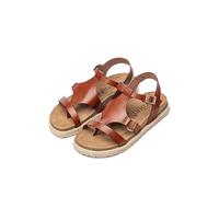 Yokono Sandales plates pour femme en cuir ARENA-021 marron | Chaussures femme printemps-été | Cuir de vachette | 2 cm, marron, 38 EU