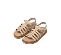 Yokono Sandales plates pour femme en cuir BOLUS-107 BEIGE | Chaussures femme printemps-été | cuir de vachette nubuck | 2 cm