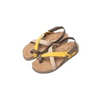 Yokono Sandales plates pour femme en cuir JERBA-718 jaune | Chaussures femme printemps-été | cuir de vachette nubuck | 2 cm, citronier, 37 EU