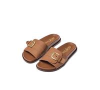 Yokono Sandales plates pour femme en cuir LEO-301 Marron | Chaussures femme printemps-été | Cuir de vachette Napa | 2 cm, marron, 37 EU