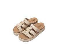 Yokono Tongs plates pour femme en cuir TUNEZ-256 Beige | Chaussures femme printemps-été | cuir de vachette croûte de cuir | 2 cm, beige, 41 EU