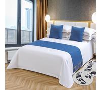 Yokqexz Écharpe De Lit D'hôtel avec Bordure À Pompons, Chemin De Lit Queen Size, Tissu Infroissable for Décoration De Chambre, Ameublement De Style Hôtelier(Blue,50 * 240cm for 180cm Bed)