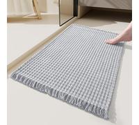 Yokqexz Tapis De Salle De Bain Épais Et Tressé - Tapis De Porte Antidérapant en Coton Durable, Lavable, avec Pompons Décoratifs(Gray,60x90cm)