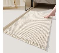 Yokqexz Tapis De Salle De Bain Épais Et Tressé - Tapis De Porte Antidérapant en Coton Durable, Lavable, avec Pompons Décoratifs(Beige,60x90cm)