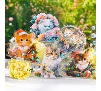 Yoksas Lot de 60 autocollants holographiques en forme de chat mignon et scintillants pour scrapbooking, journal, bouteilles d'eau, ordinateurs portables, cadeaux de fête