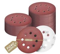 Yokuni 120 Pièces Disque Abrasif 125mm,Convient pour le ponçage papier de verre comporte 8 trous,Utilisation sur une polisseuse traitement des métaux (Granularité:P240 x 120 pièces)