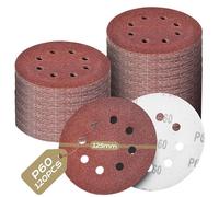 Yokuni 120 Pièces Disque Abrasif 125mm,Convient pour le ponçage papier de verre comporte 8 trous,Utilisation sur une polisseuse traitement des métaux (Granularité:P60 x 120 pièces)