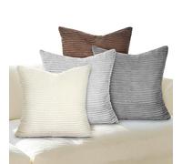Yokuni Lot de 4 Housse de Coussin 40x40 cm, Coussin Velours Côtelé Beige, Rayure Douces, Fermeture Éclair Invisible, Coussin Decoratif Canape pour Canapé, Salon, Chambre, Balcon