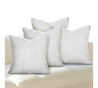 Yokuni Lot de 4 Housse de Coussin 40x40 cm, Coussin Velours Côtelé Beige, Rayure Douces, Fermeture Éclair Invisible, Coussin Decoratif Canape pour Canapé, Salon, Chambre, Balcon