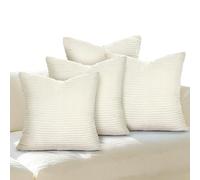 Yokuni Lot de 4 Housse de Coussin 40x40 cm, Coussin Velours Côtelé Beige, Rayure Douces, Fermeture Éclair Invisible, Coussin Decoratif Canape pour Canapé, Salon, Chambre, Balcon