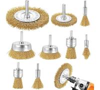Yokuni Lot de 9 Brosse Metallique pour Perceuse, Brosse Laiton pour Perceuse Queue de 6 mm, Brosses Meuleuse, Visseuse Perceuse à Pour nettoyer le métal/le bois/la peinture/le brossage de surface
