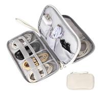 Yokuni Pochette Rangement Cable, Double Couche Tech Pouch avec Poignée Portable, Ton Meilleur Voyage Accessoires, pour Ranger Les Petits Accessoires Électroniques, Alimentation Mobile USB (Beige)