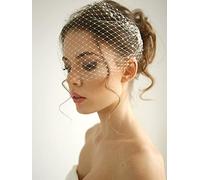 YOKWI Voile de Cage à Oiseaux de mariée, Voile de Cage à Oiseaux perlé de mariée, Voile de Fard à Joues, Voile Court Voile de Mariage argenté, Velos De Novia (Color : Ivory, Size : One Size)