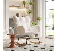 Yolasoly Fauteuil à Bascule Moderne,Fauteuil Relax Lounge avec Dossier Haut,Supporte Jusqu'à 136 kg,Lounge pour Le Salon,La Chambre à Coucher,Le Balcon,Tissu en Laine d'agneau (Beige)