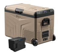 Yolco TCX50 Glacière à compresseur de sable 50 l + batterie - Double zone, -20 °C, 12/24 V et 230 V, application Bluetooth, glacière et congélateur avec roulettes pour camping et voyages